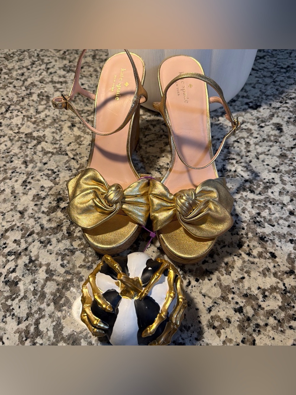 kate spade Metallic Gold Knot Platform Sandals